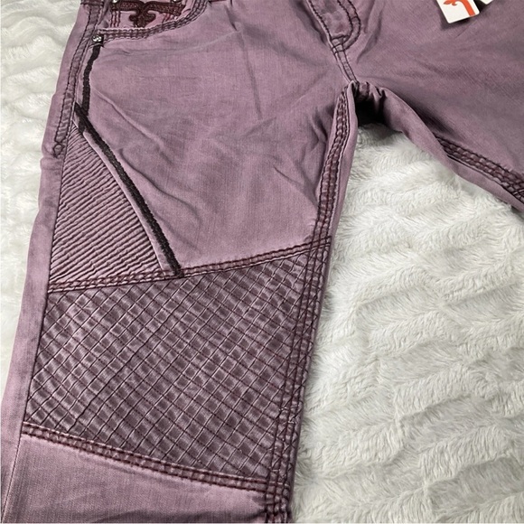 ROCK REVIVAL Moto Jeans Reid Biker Sz 40x 32 Embroidered Burgandy New With Tags - Picture 10 of 13